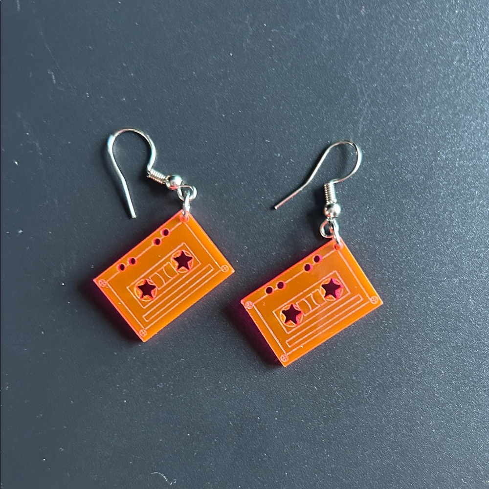 Handmade Neon Pink Retro Cassette Tape Earrings